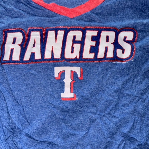 Texas Rangers Ladies V-Neck Casual Tee by Campus Lifestyle: Adult Large - Picture 2 of 3